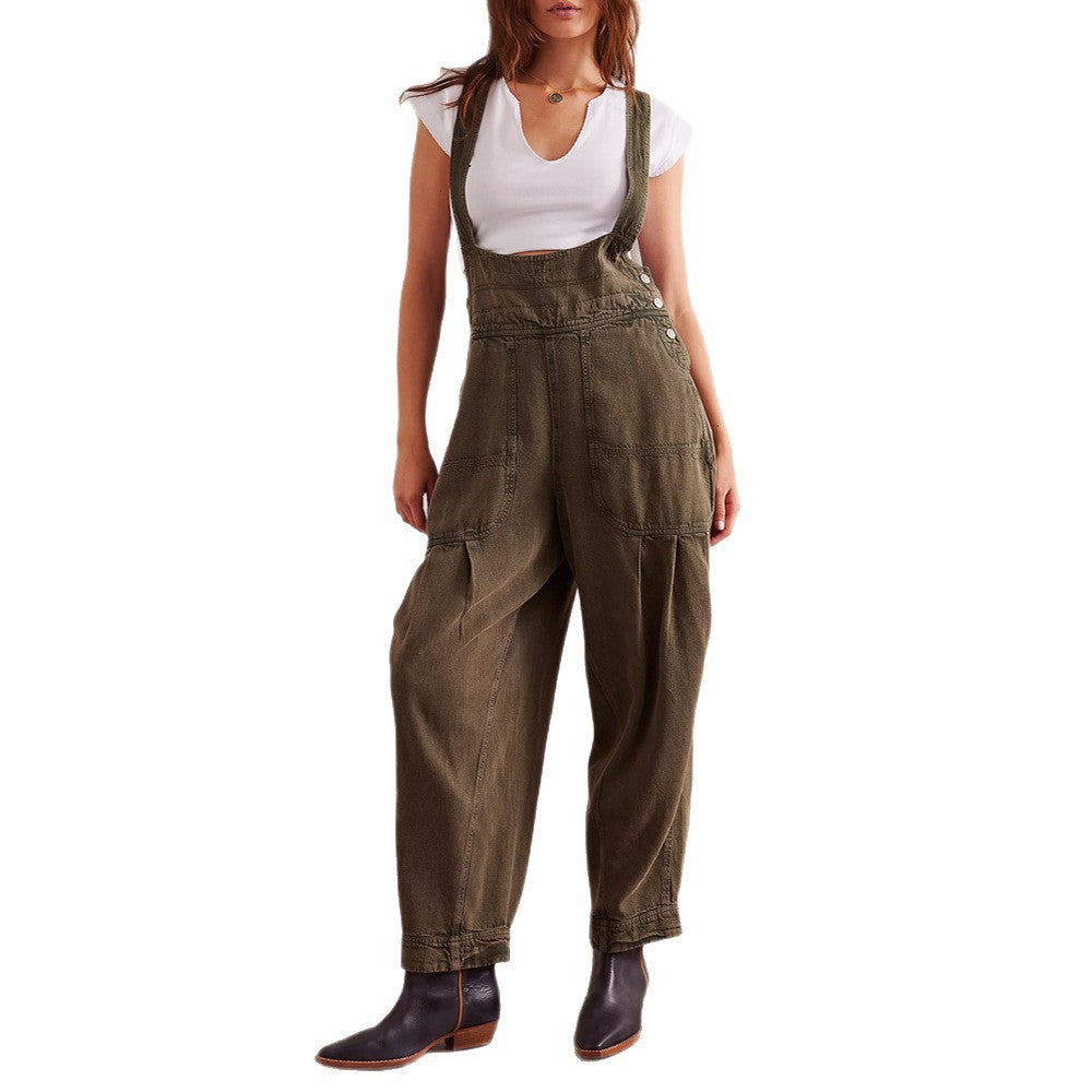 Dame afslappet Denim Overall med dyb V-udskæring og praktiske lommer Stilla