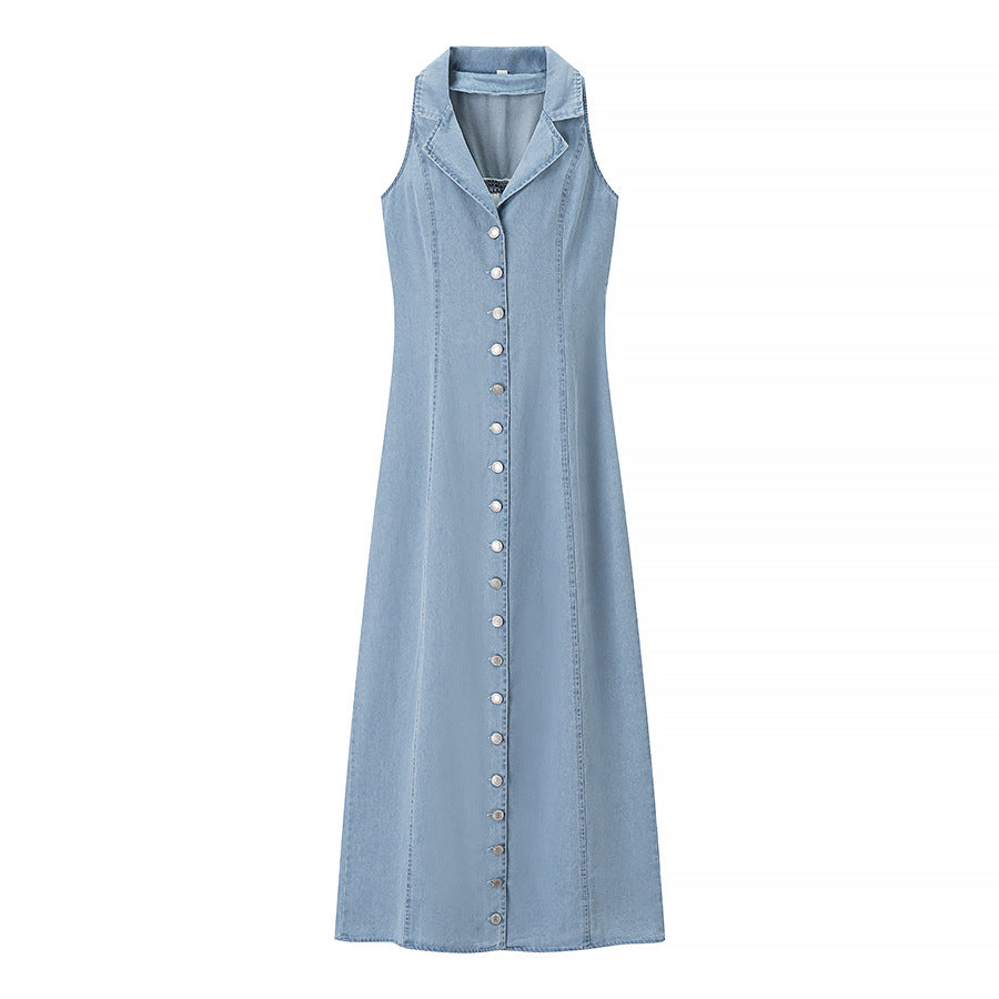 Femme Button-Up Denim Maxi Kjole Stilla