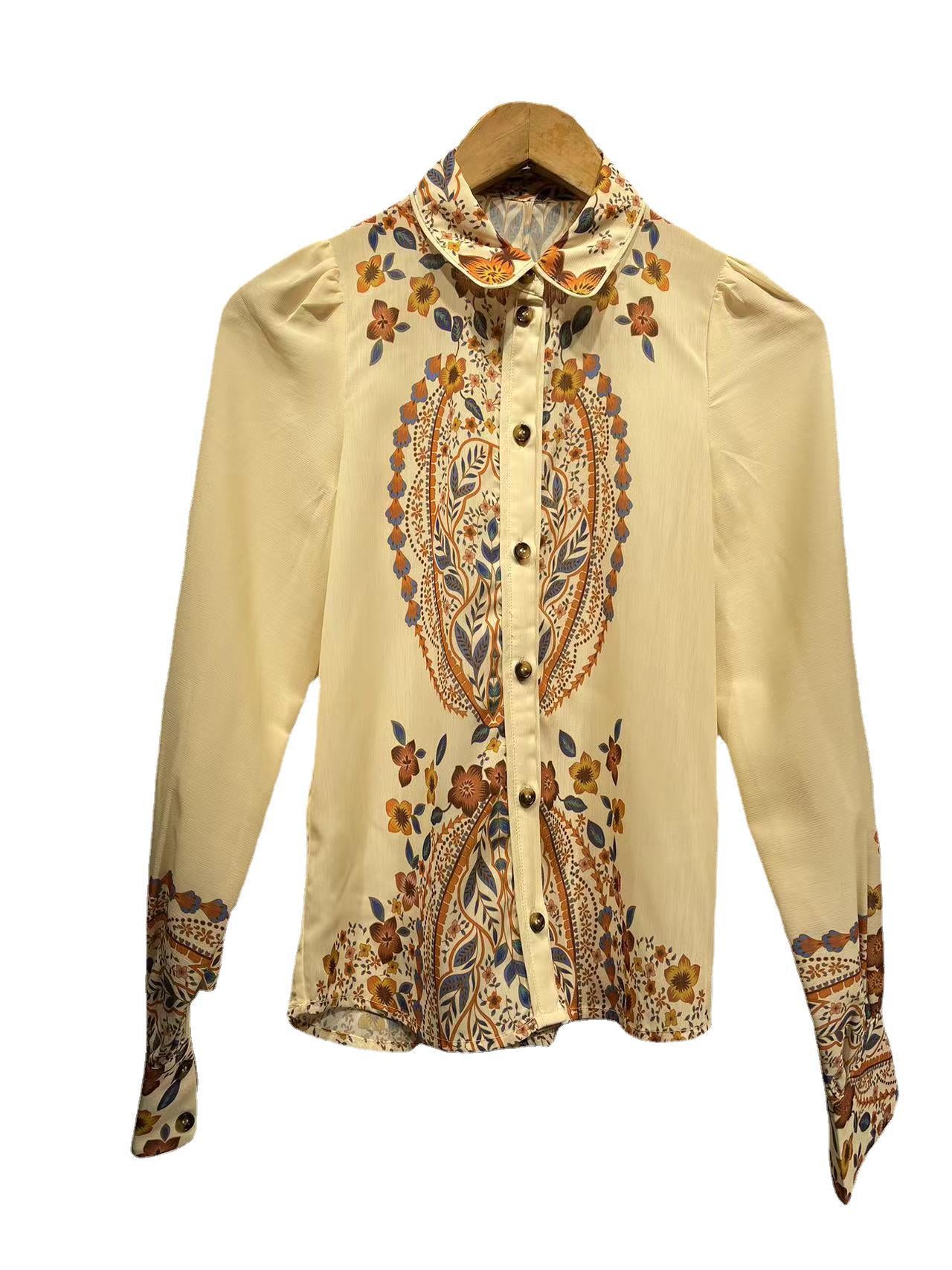 Dame elegant blouse med blomsterprint og moderigtig krave Stilla