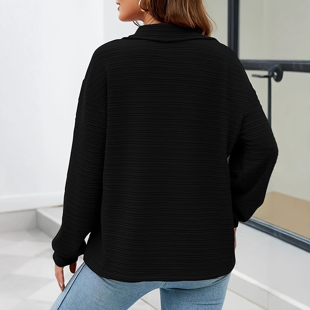 Dame trendy oversized pullover med ståkrave og lynlås Stilla