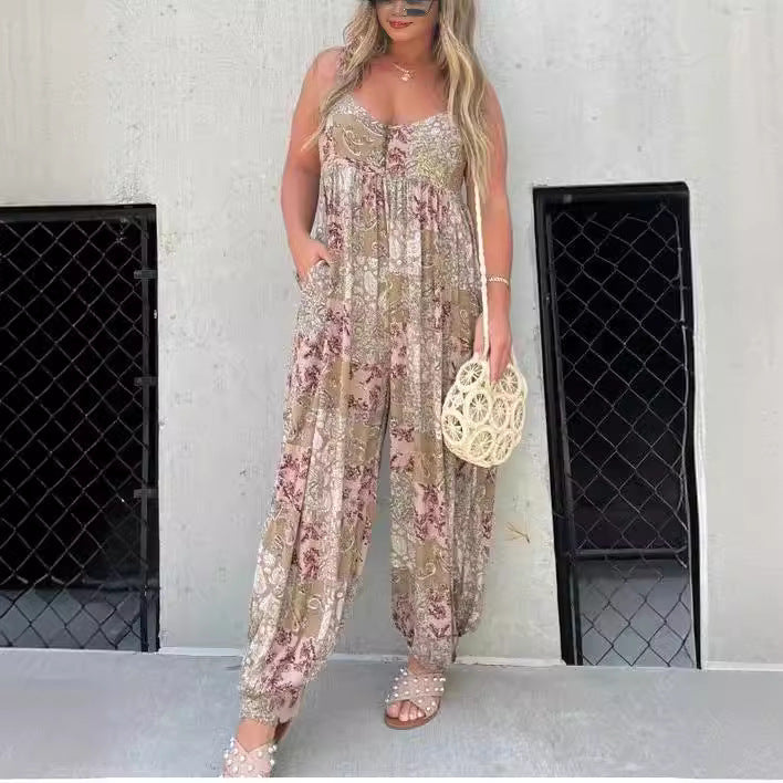 Dame luftig Boho- jumpsuit med elastisk fald og praktiske lommer Stilla