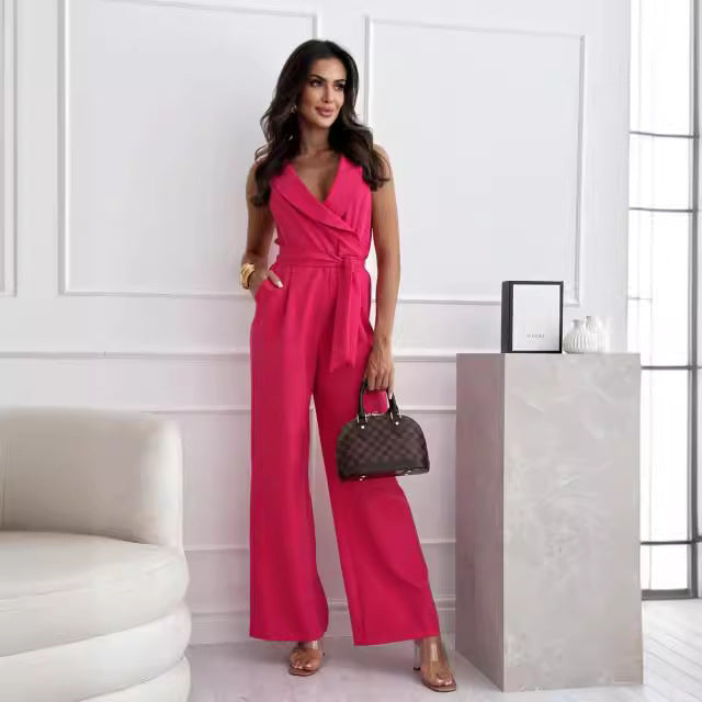 Dame Elegant Wrap-Jumpsuit med taljejusterbar bånd Stilla