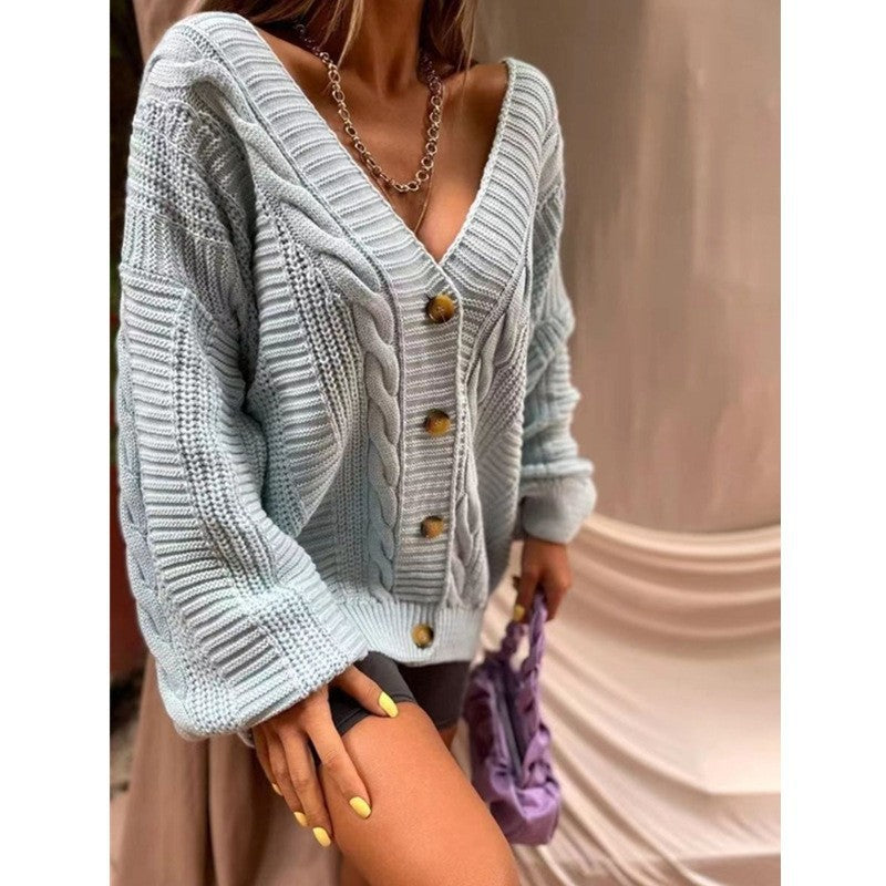 Dame hyggelig strikcardigan med knapper Stilla