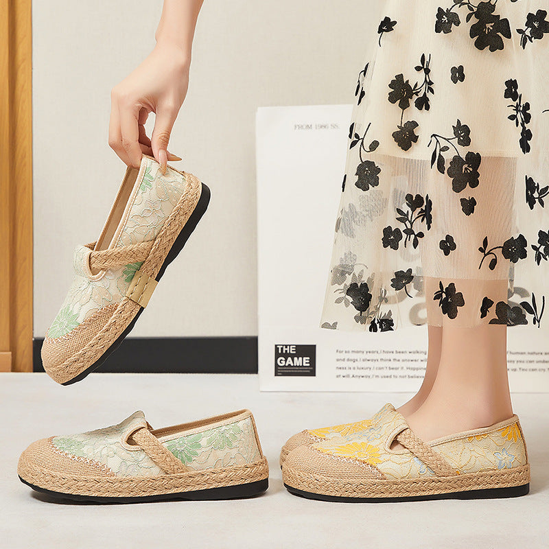 Dame Ballerinaer med floral spids og jute bund Stilla
