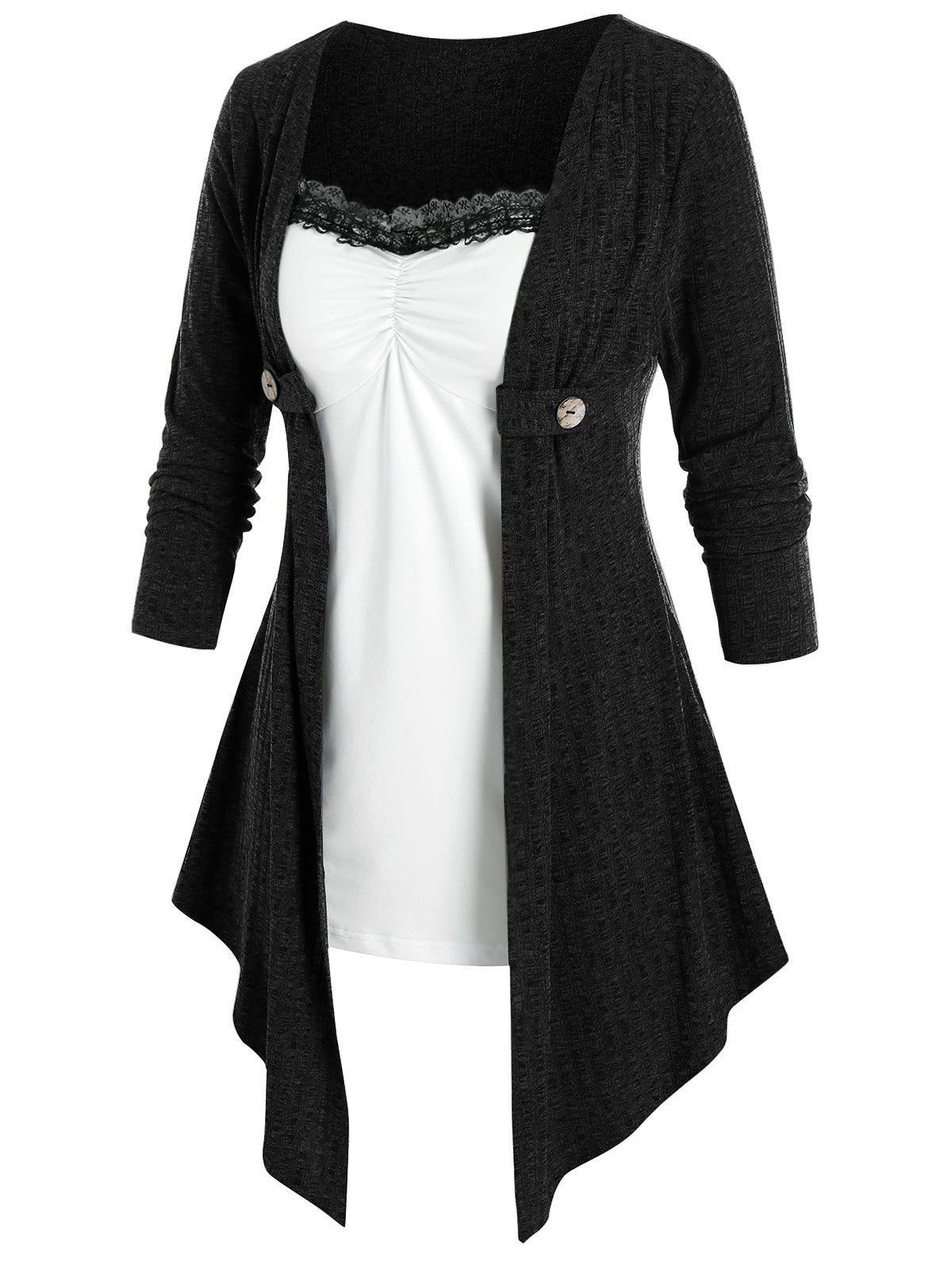 Dame Åben Strikjakke med asymmetrisk søm og knapdetalje Stilla