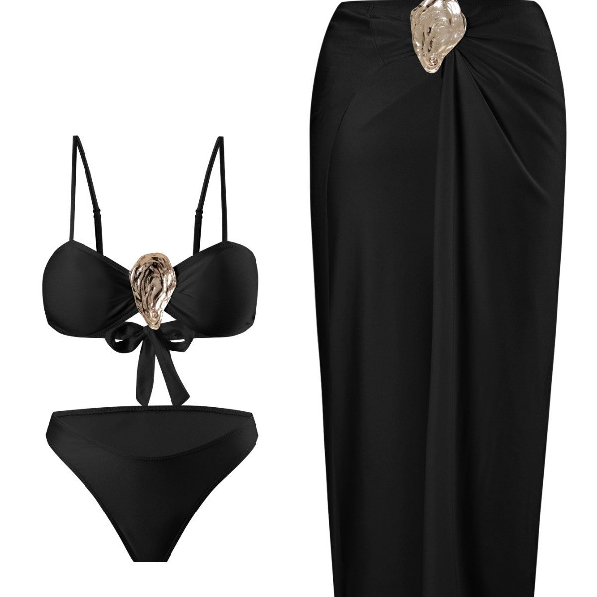 Dame bikini-sæt med elegant omslagsskørt-udseende og glamorøs klips Stilla