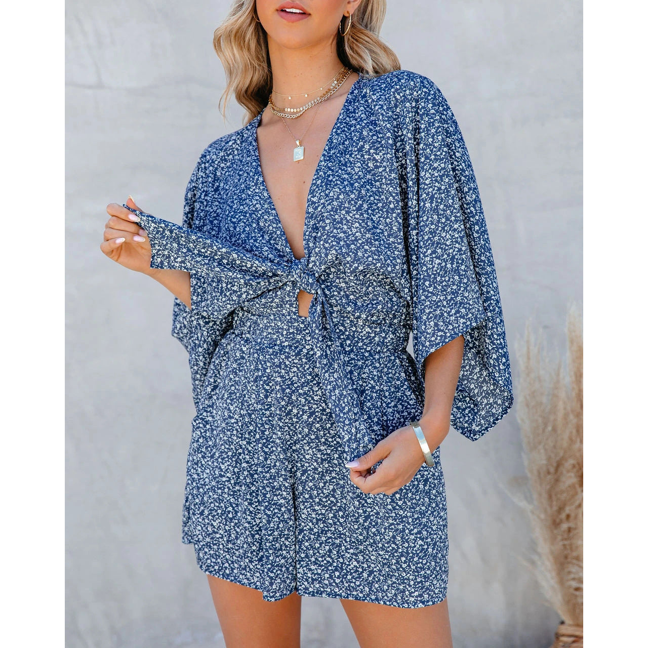 Dame Let og luftig sommer jumpsuit sæt med knude detalje Stiila