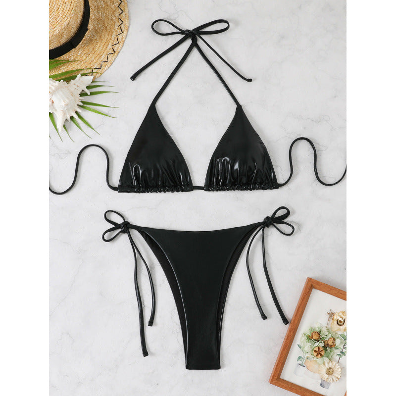 Dame Triangel-Bikini med glitrende tråde og sexy snøringer Stilla