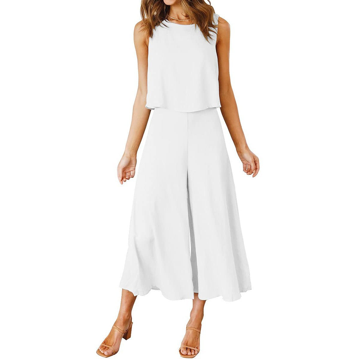 Dame luftig jumpsuit med bredt udskåret ben og elegant snit Stilla