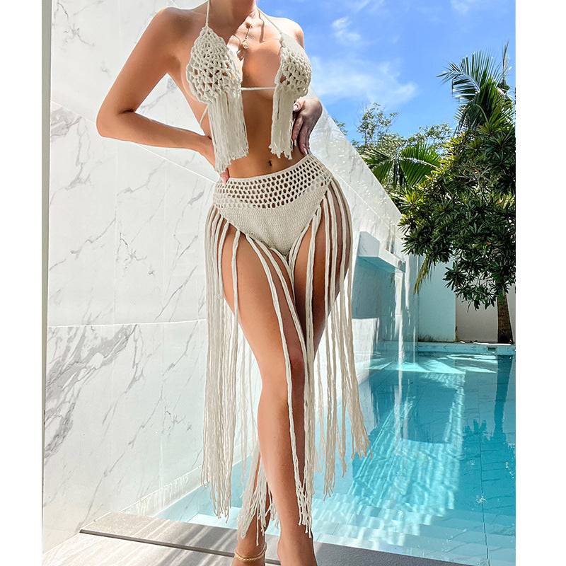 Dame Hæklet Bikini-Sæt med frynset detaljer og elegant design Stilla