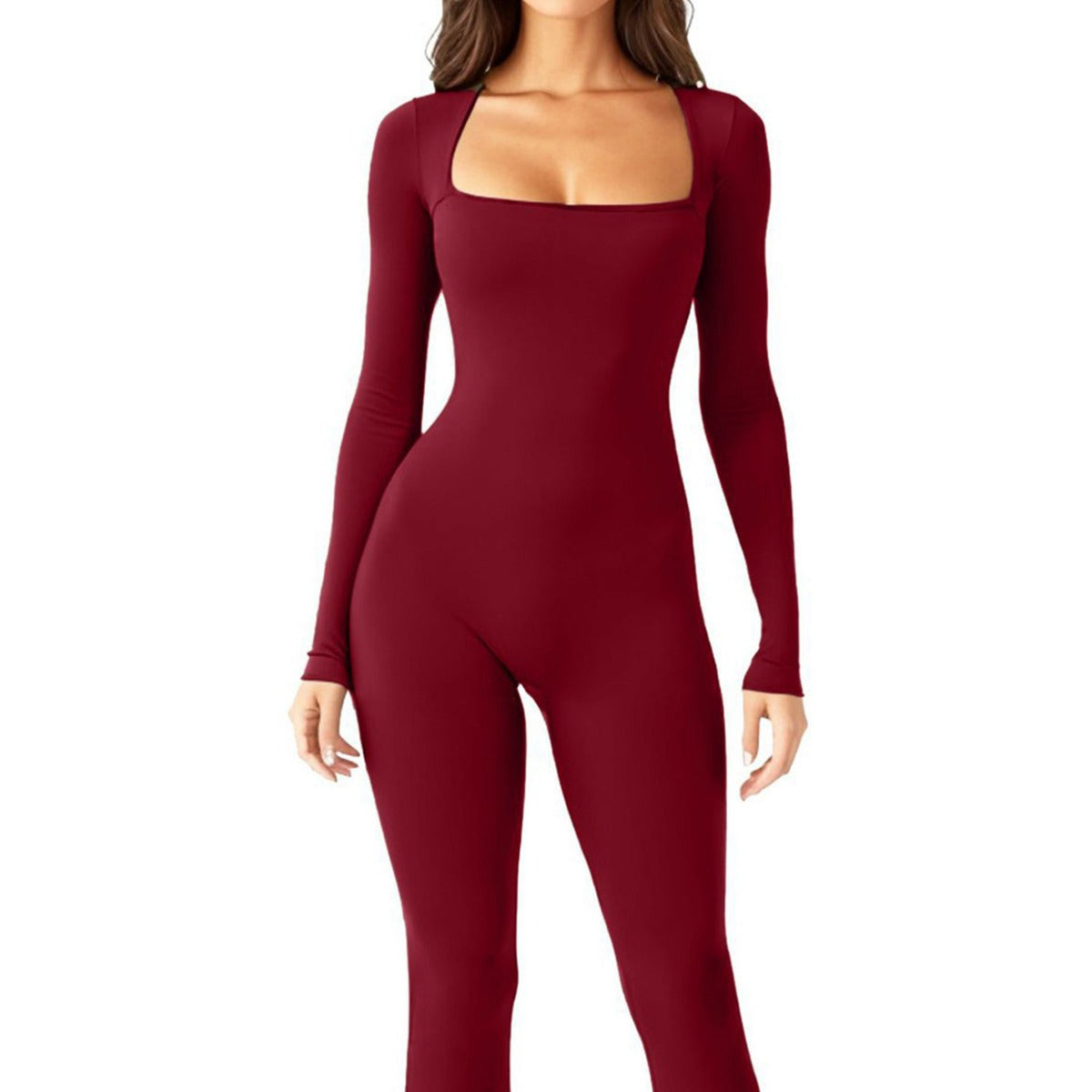 Dame Langærmet Jumpsuit med bredt ben og kvadratisk udskæring Stilla