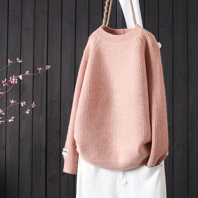 Dame afslappet ribstrik pullover med rund halsudskæring Stilla