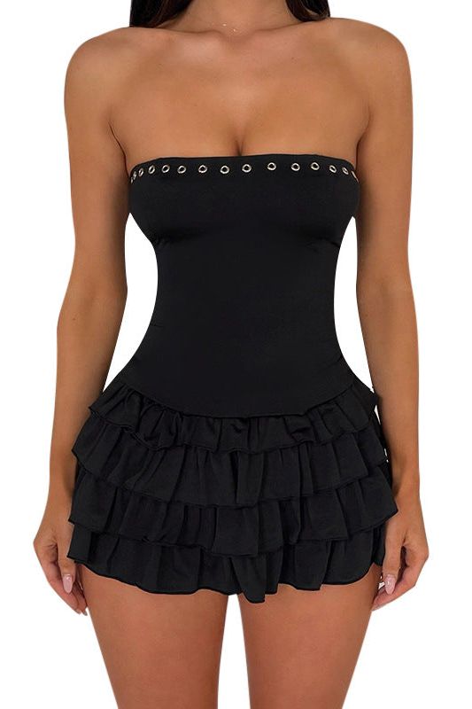 Stilla | Bow Vest Spliced Lotus Leaf Dress