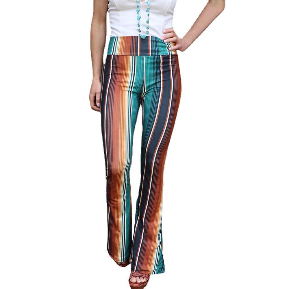 Dame Flared Leggings med farverigt stribemønster Stilla