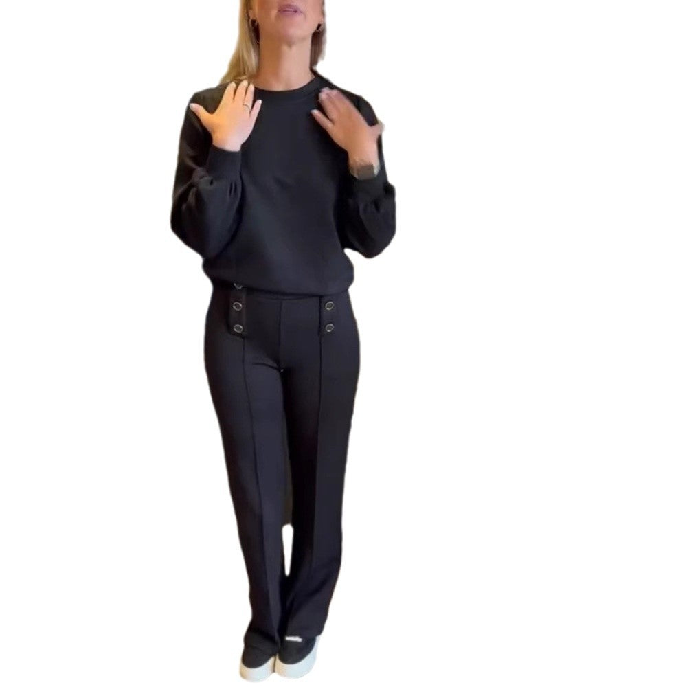 Dame Elegant fritidsdragt med fashionable knapdetaljer Stilla