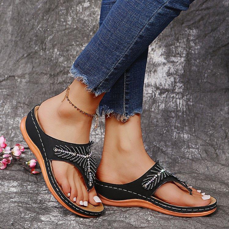 Dame Elegante Tåsplit Sandaler med funklende Smykke detaljer og anatomisk Sål Stilla