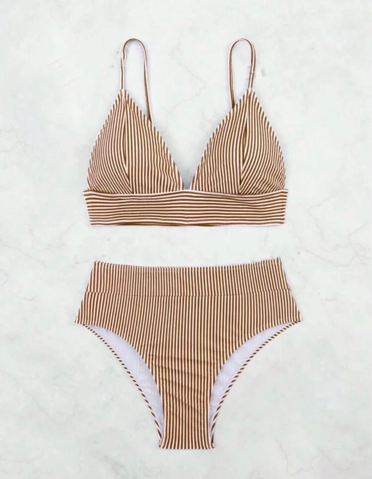 Kvinder stribet høj taljet bikini sæt Stilla