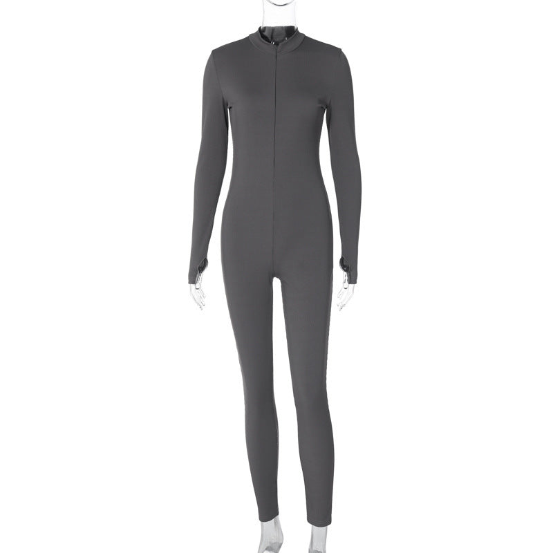 Dame Langærmet Jumpsuit med højhalset krave og figursyet snit Stilla