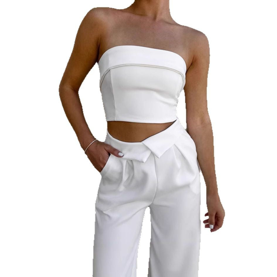 Dame Crop-Top og brede Palazzo-bukser sæt med elegant design og praktiske lommer Stilla