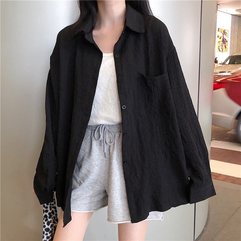 Femme Casual Struktureret Knaplukning Plus Size Skjorte Stilla