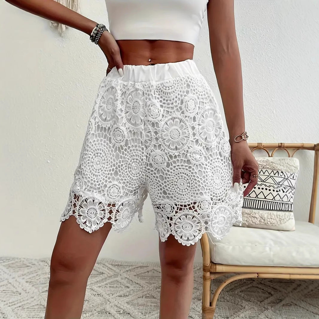 Dame spidseshorts med elastisk talje og blomsterapplikationer Stilla