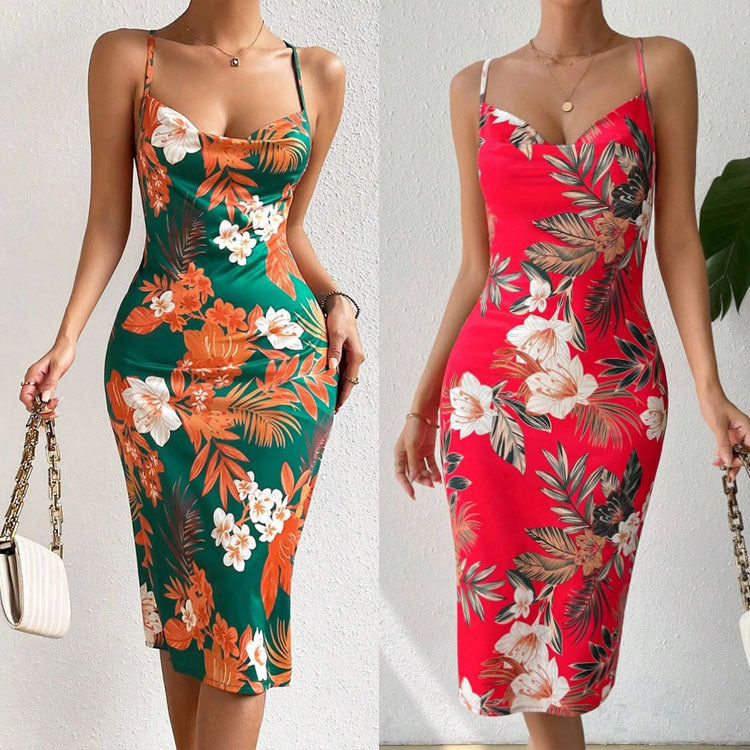 Dame Elegant kjole med blomstrende snit og spaghettistropper Stilla