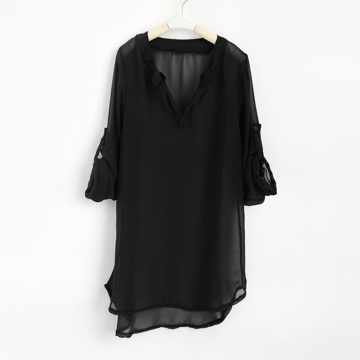 Dame afslappet skjortekjole med forlænget ryg Stilla