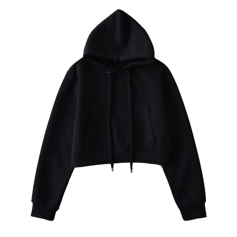 Dame Cropped Hættepullover i blødt Sweatstof med praktiske Kængurulommer Stilla