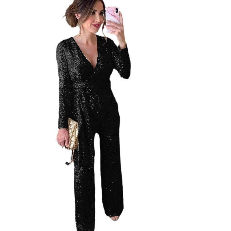Dame Elegant og funklerende Jumpsuit med indpakningslook Stilla