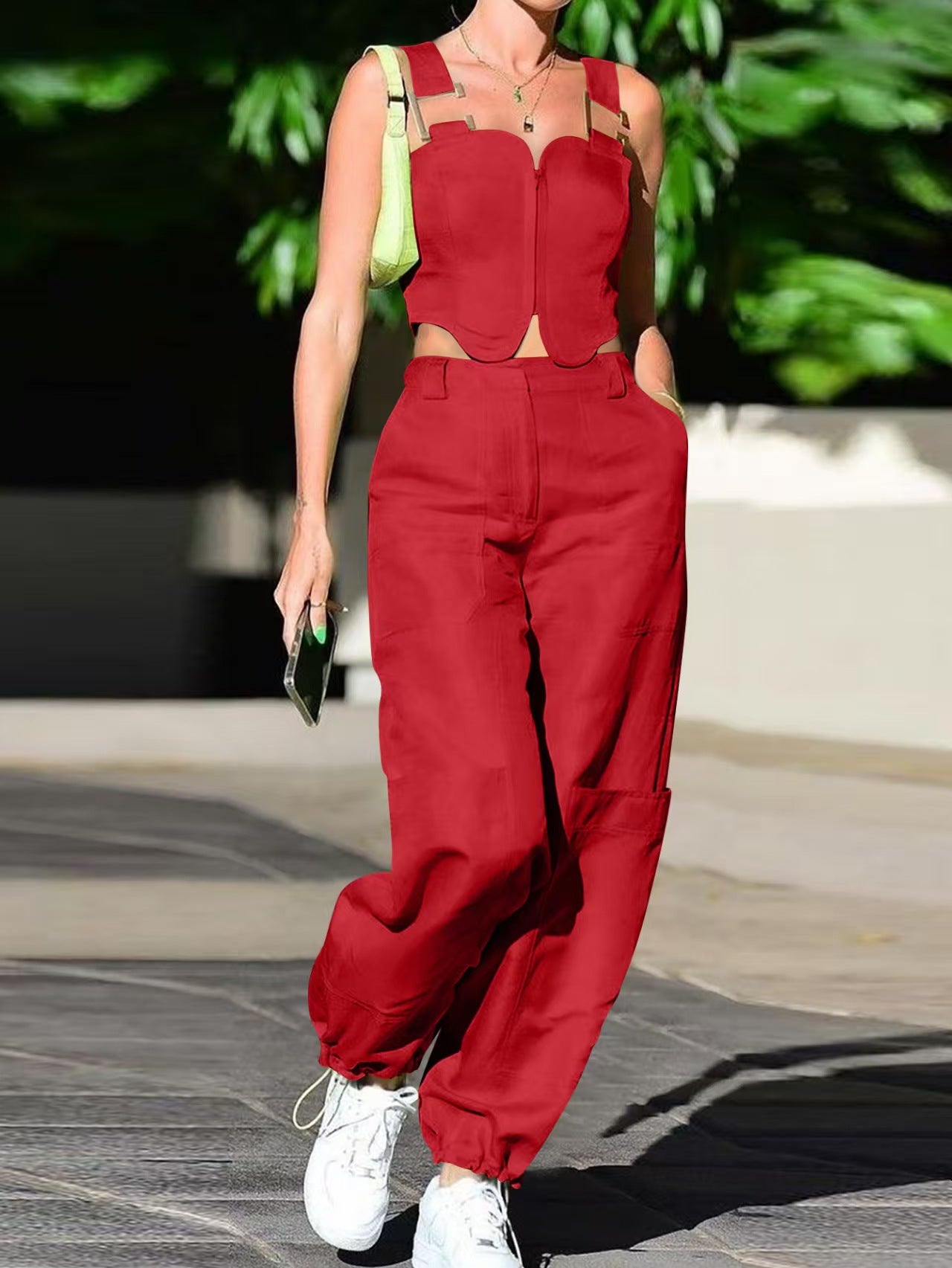 Dame Cropped Top og brede Bukser med Lommer Stilla