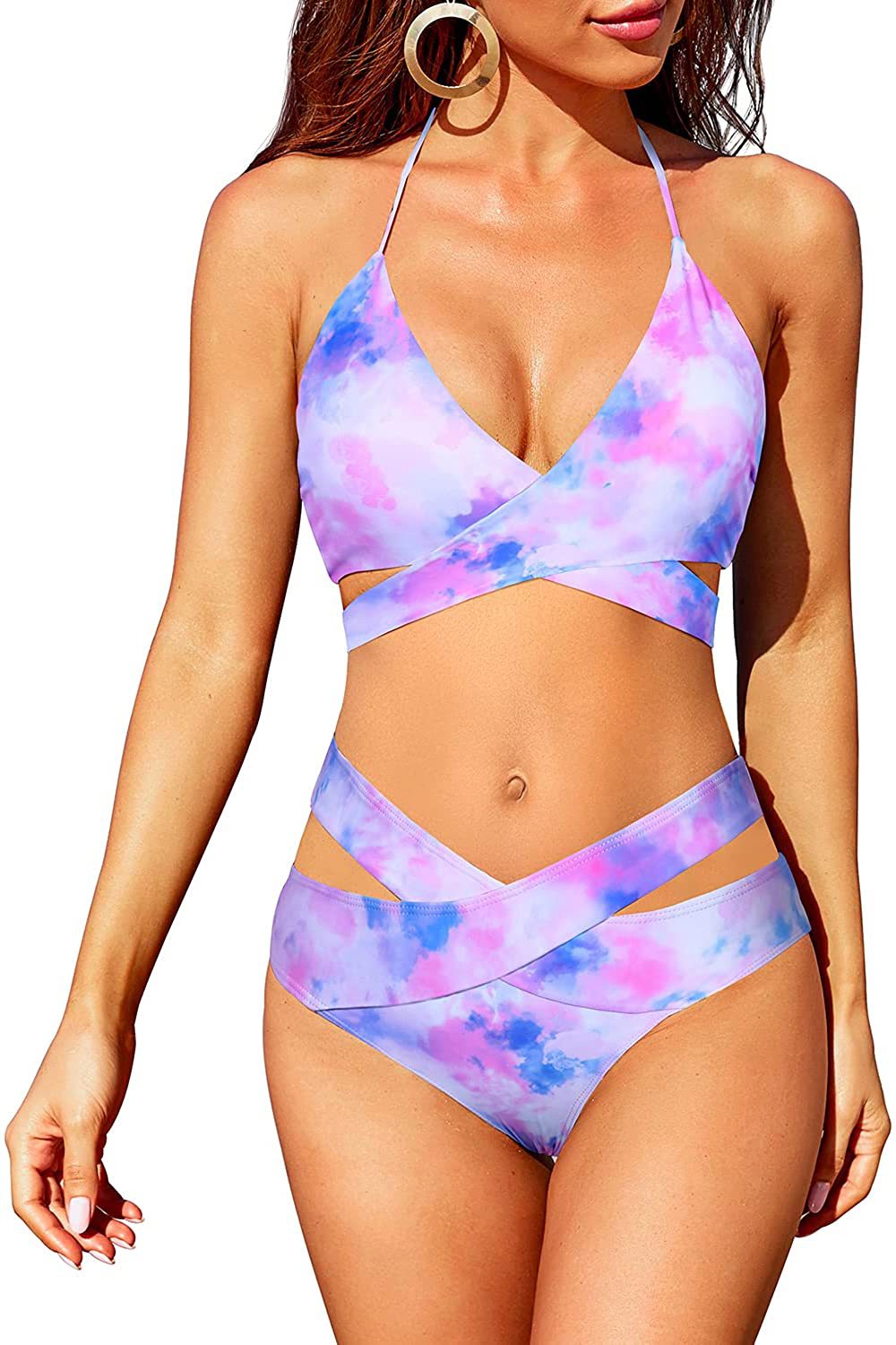 Dame bikini sæt med trendy indpakning top og højtaljede underdele Stilla