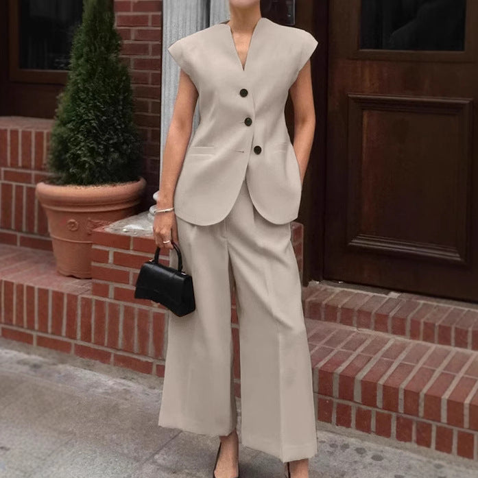 Dame Elegant Jumpsuit-Sæt med figursyet Blazer og løstsiddende Bukser Stilla