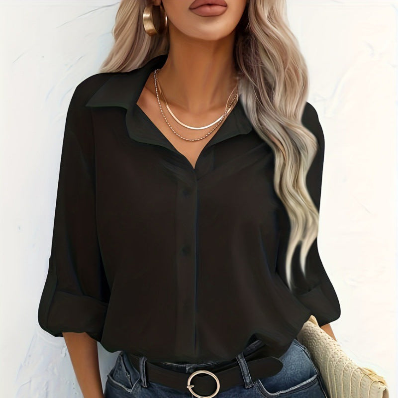 Dame afslappet Langærmet bluse med dropped shoulders og klassisk krave Stilla