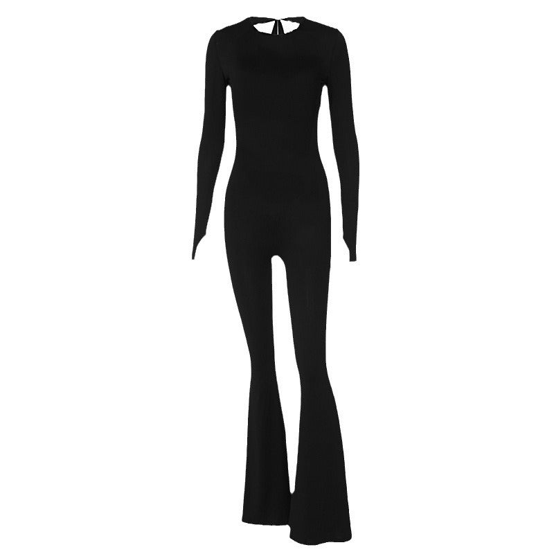 Dame Langærmet Jumpsuit med åben ryg og slipselukning Stilla