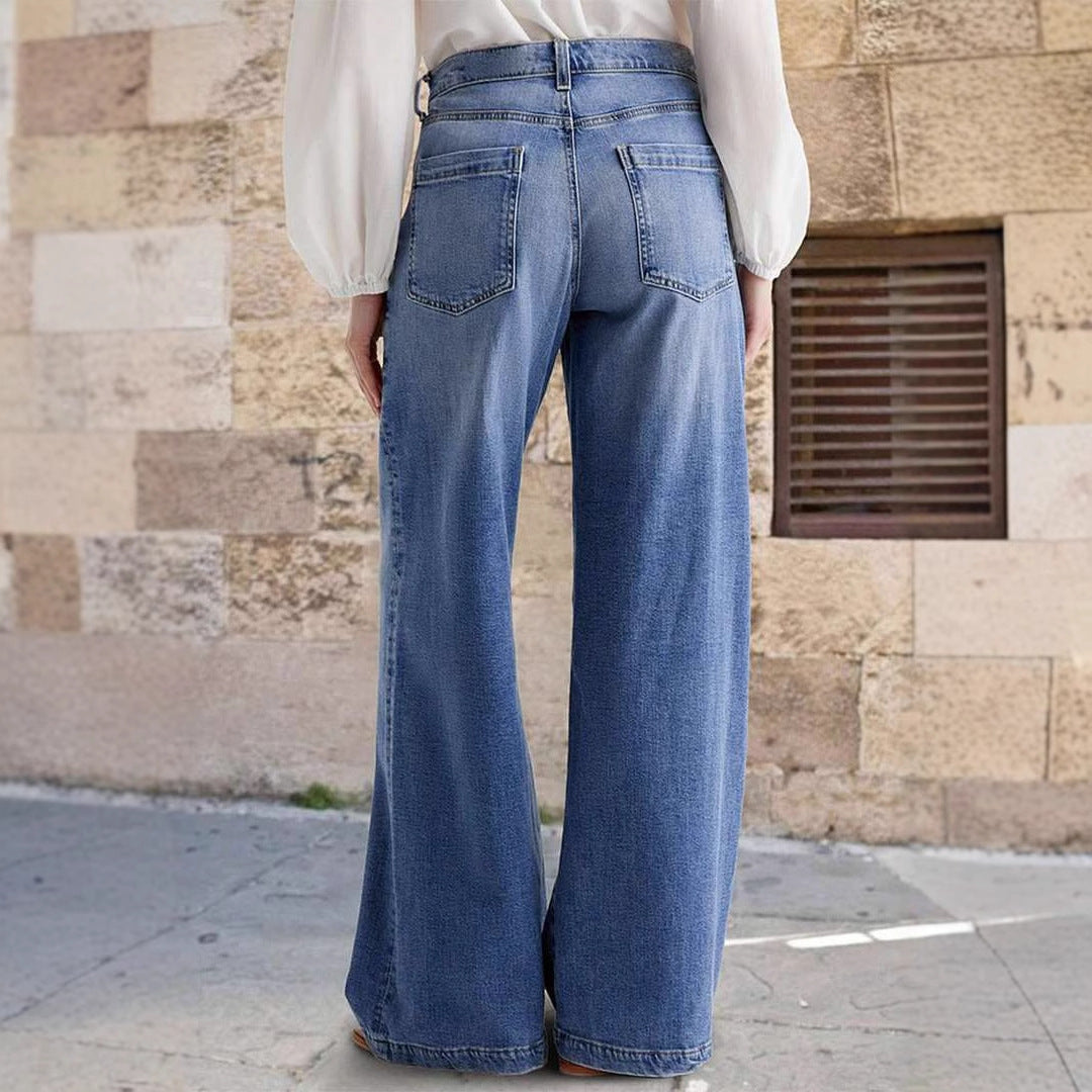 Dame brede jeans i boho-stil med høj talje og komfortabel pasform Stilla