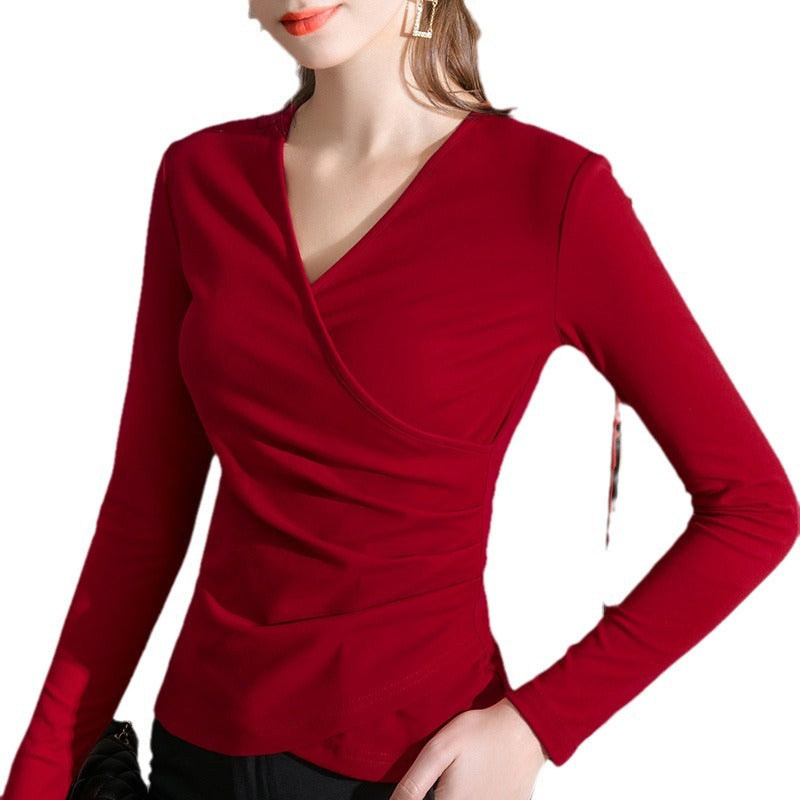 Dame Elegant indpakningsoberste med figurformende snit og V-udskæring Stilla