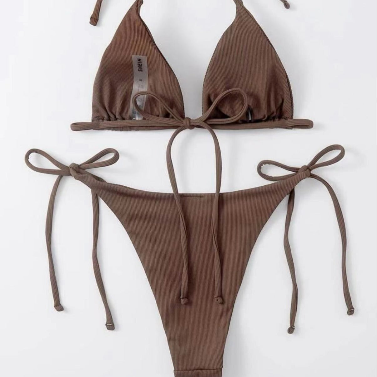Dame Triangel-Bikini-Sæt med justerbare bindebånd og ribbet design Stilla