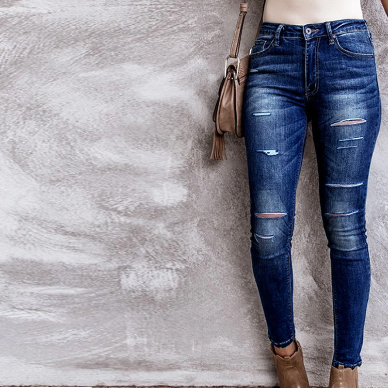 Dame Ripped Skinny Jeans med høj talje og afslappet pasform Stilla