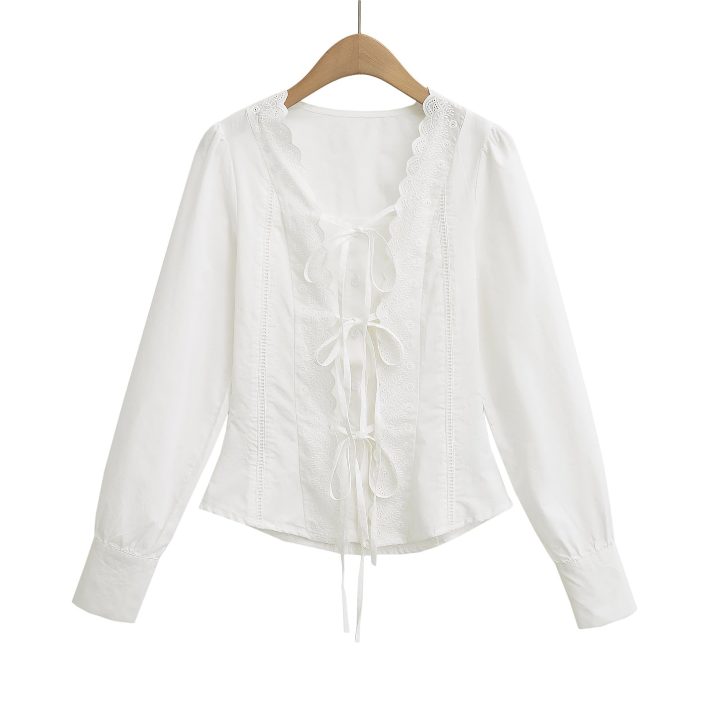 Damer Elegant Bluser T-shirt med Rysjer og dekorativ Snøring Stilla
