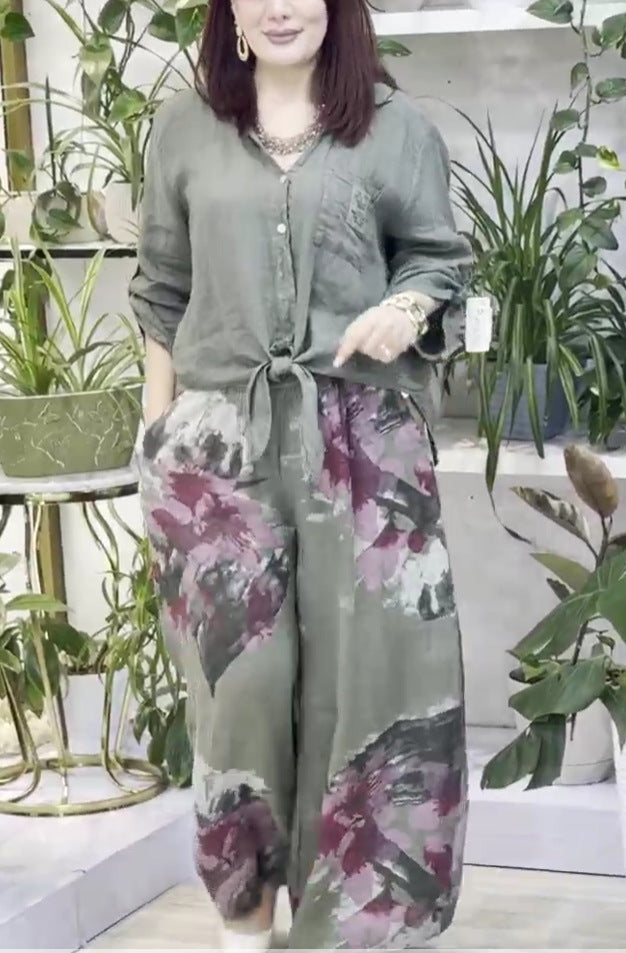 Dame legeret jakkesæt med blomstret mønster Stiila