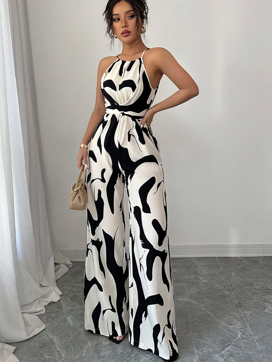 Damer elegant jumpsuit med bredt ben og smart mønster Stilla