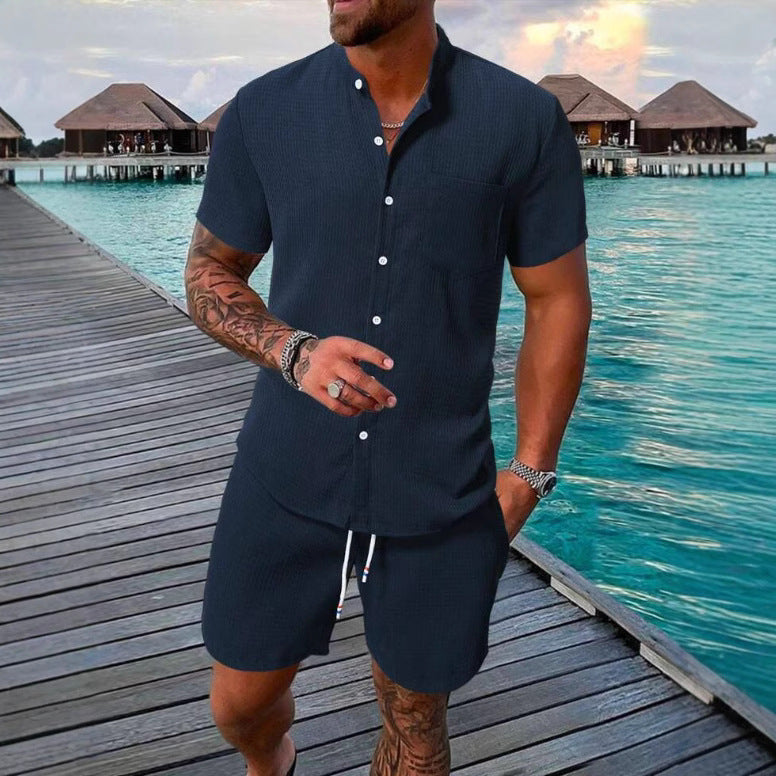 Herrer casual kortærmede entry skjorter med matchende shorts Stilla