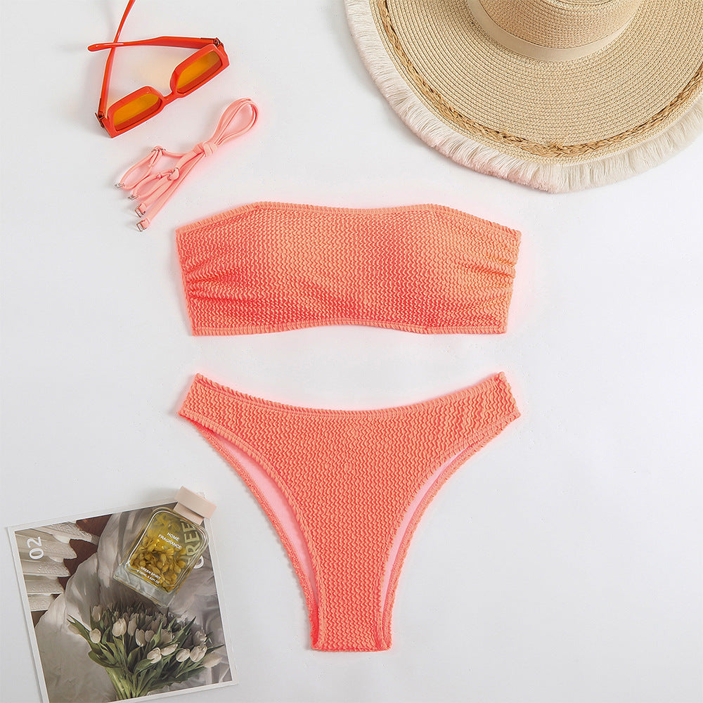 Dame Bandeau Bikini med struktureret stof og høj benudskæring Stilla