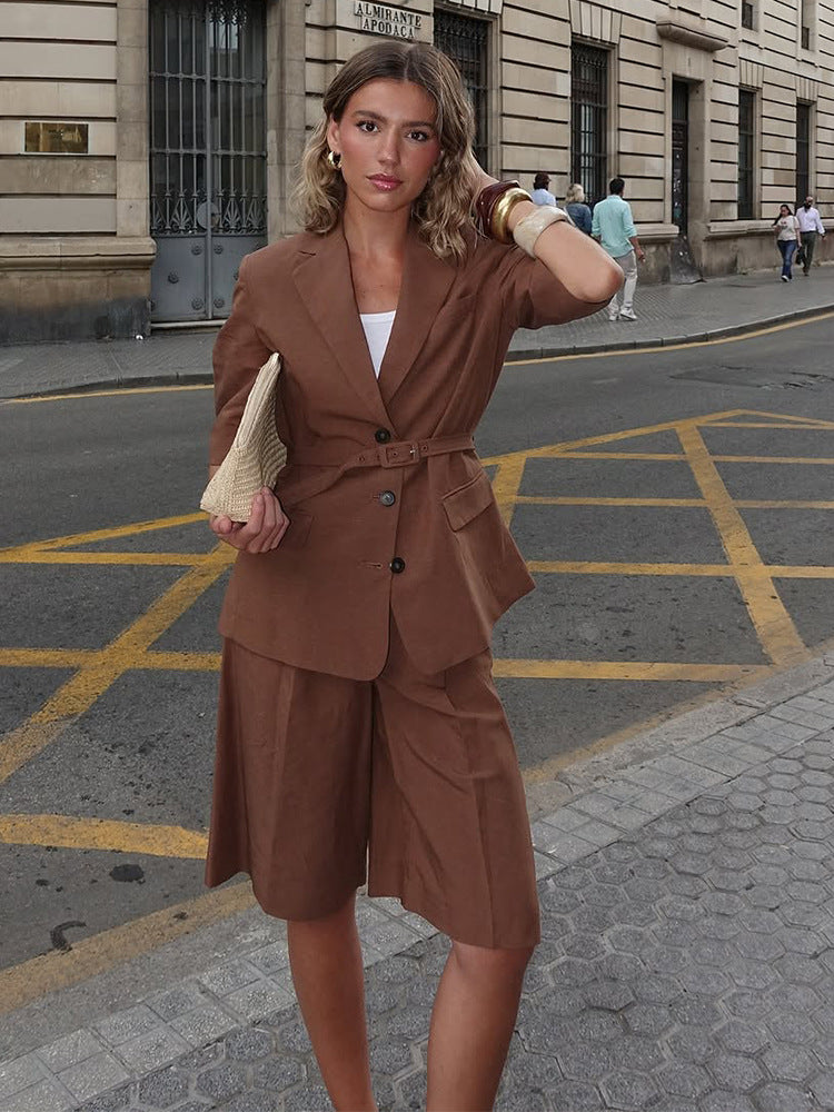 Dame elegant blazer med bælte Stilla