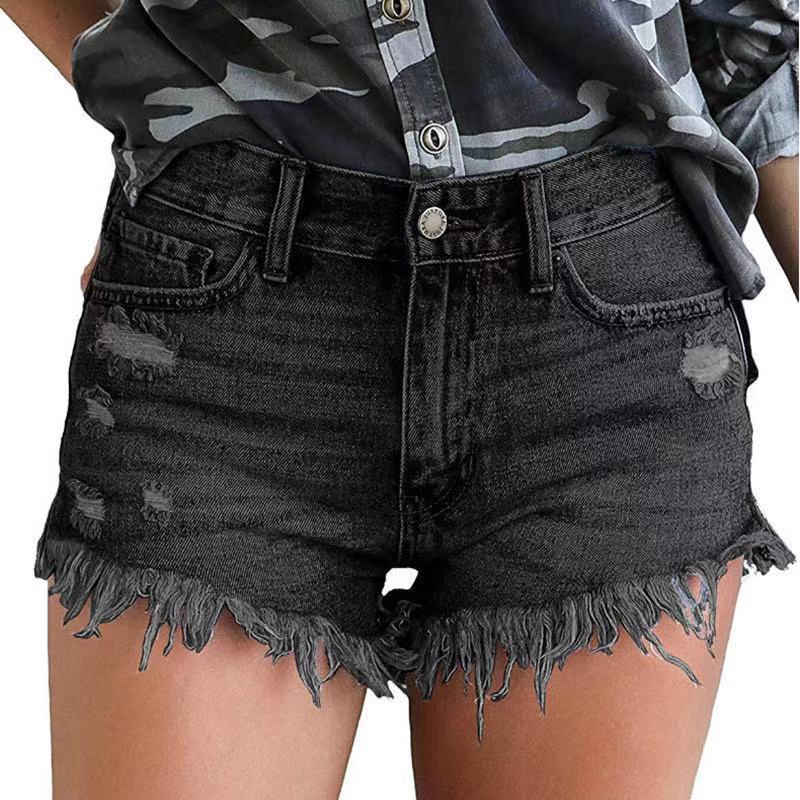 Dame shorts i moderne brugt look med frynset kant og høj talje Stilla