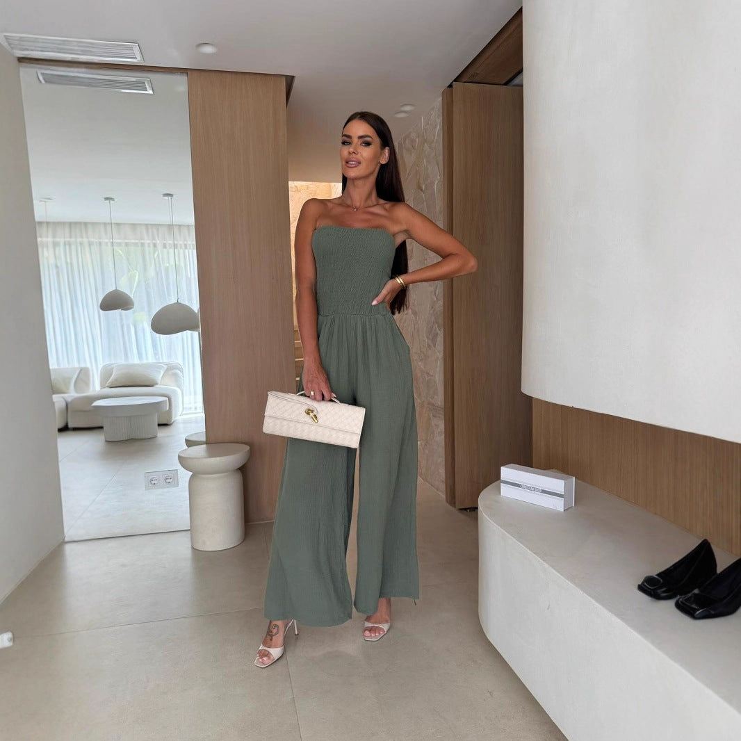 Dame Komfortabel Jumpsuit med brystområde og brede ben Stilla