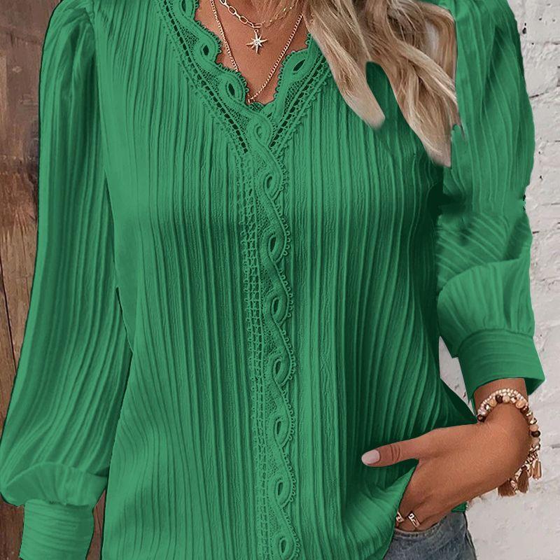 Dame Plisseret Bluser T-shirt med romantiske Spidsdetaljer Stilla