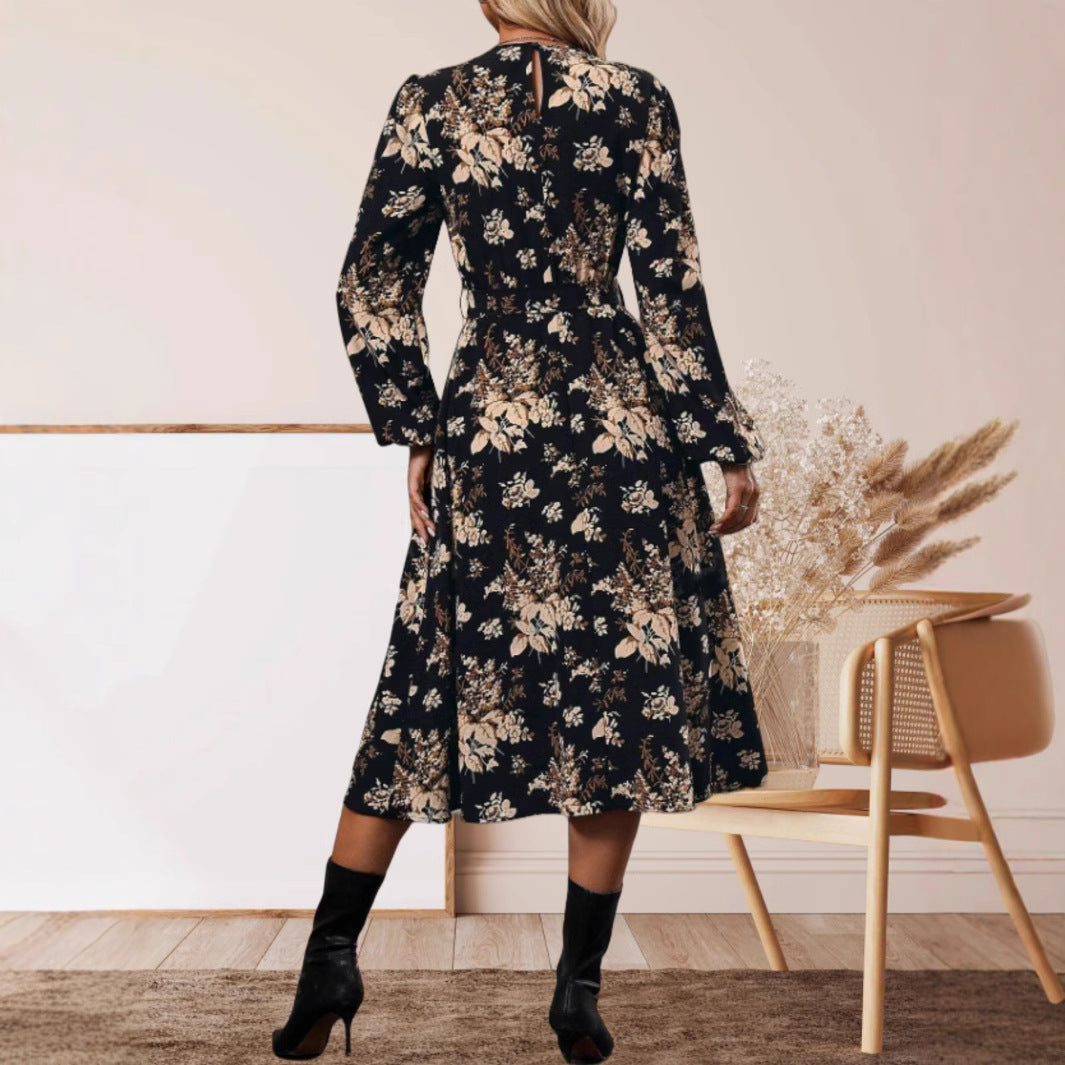 Dame Midi-Kjole med elegant blomstertryk og justerbar talje Stilla
