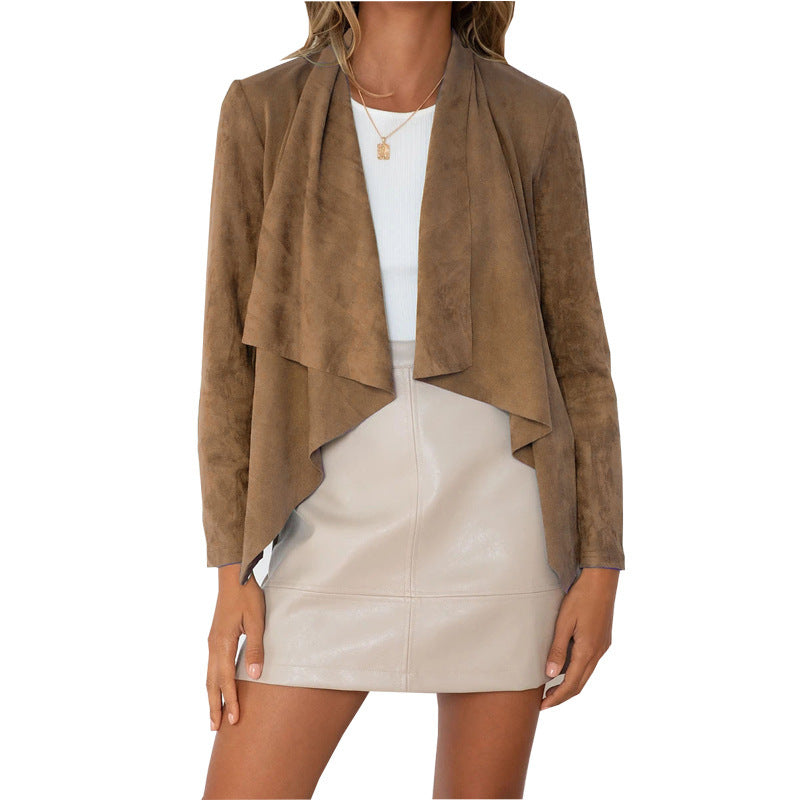 Dame blød suede-cardigan med asymmetrisk snit Stilla