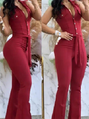 Dame elegant flared jumpsuit med knapliste og taljeret silhuet Stilla